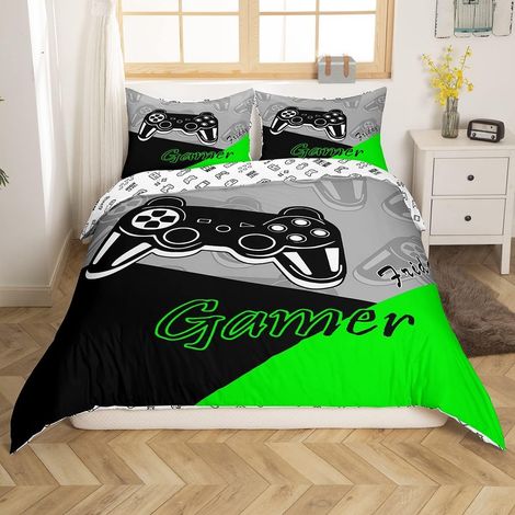 Parure de lit 2 pièces avec housse de couette de 135 x 200 cm avec fermeture éclair - Pour garçon adolescent - Motif manette de jeu vidéo (1/5)