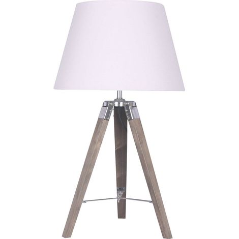 Lampe de salon design en bois et coton épuré - Brunette éclatante avec abat-jour blanc
