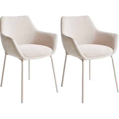 Conjunto de 2 sillas de comedor decorativas tapizadas sin reposabrazos diseño moderno base de metal beige claro Bowdon