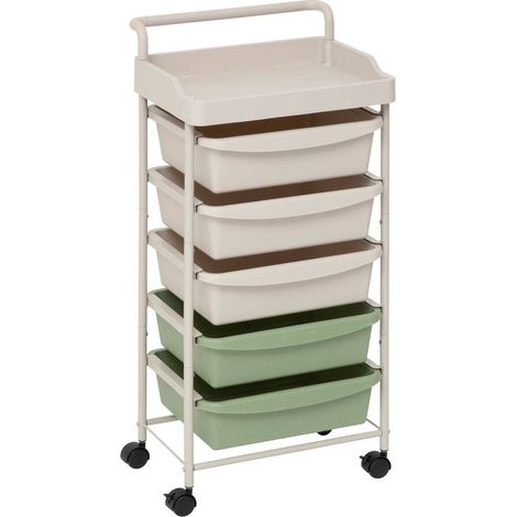 Torre di stoccaggio a 5 cassetti deskolor con ruote beige e verdi - 5five (1/5)