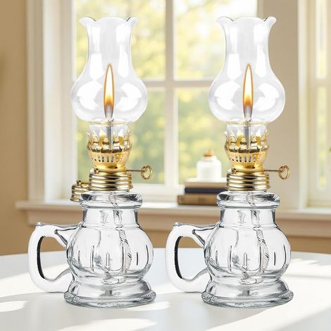 Lot de 2 lampes à pétrole en verre - Lanterne à huile vintage - Pour salon, salle à manger, jardin (1/5)
