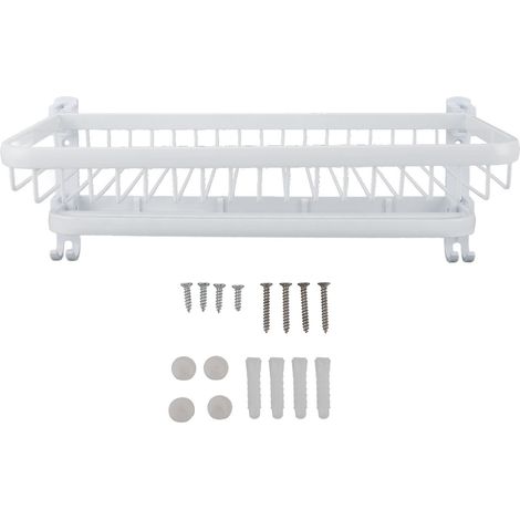 Étagère porte-serviettes pliable avec crochets, sans perçage, en aluminium spatial résistant à la rouille, pour salle de bain ou cuisine, blanche. (1/5)