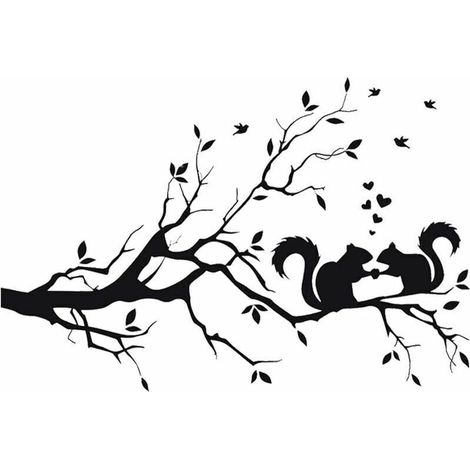 Vinilos decorativos removibles para pared, ideales para habitaciones infantiles, con diseño de ardilla en las ramas de un árbol. Medidas: 57 x 38 cm.