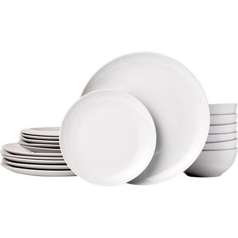 Service de table 18 pièces, Porcelaine blanche coupée, pour 6 personnes (1/5)