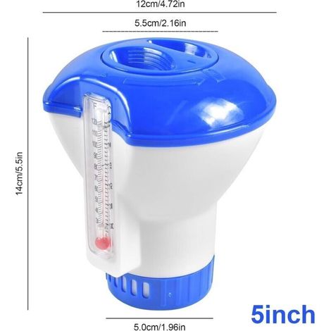 Grand Flotteur de Dosage, Doseur de Chlore, Conteneur de Comprimés de Brome au Chlore, Diffuseur de Chlore Flottant avec Thermomètre, Idéal pour Les Piscines Intérieures et Extérieures (1/3)