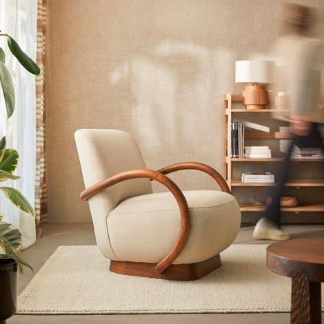 Fauteuil en mindi massif et tissu écru Teresa (1/5)