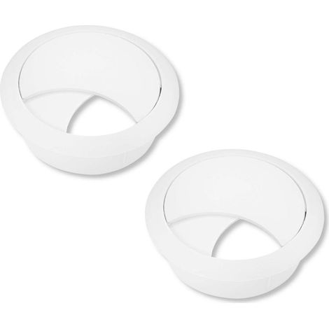 Set mit 2 versenkten 58-mm-Kabeldurchführungen – Für Schreibtische und Tische – Material: Kunststoff – Zur Kabelführung von Computer- und Monitorkabeln (1/4)