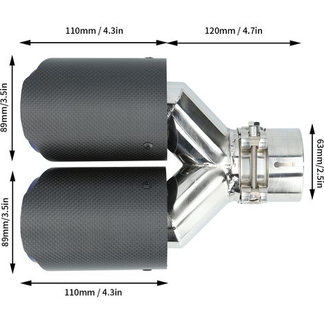 Tuyau d'échappement double universel en fibre de carbone mate de type Y avec bord droit, bord affleurant et finition bleuie (AP25KR-6389) pour la modification de voitures (1/5)