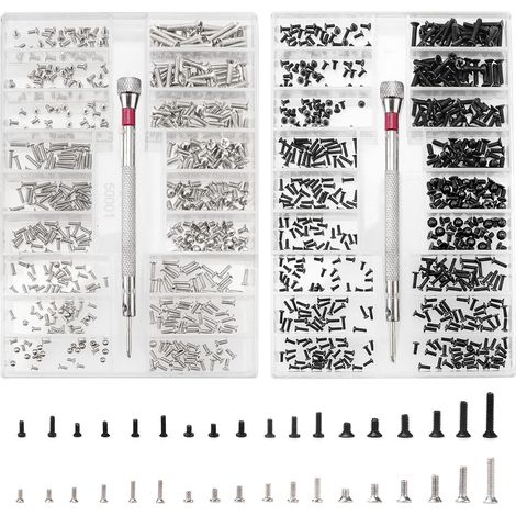 LaBlanc – 1000-teiliges Mikro-Reparaturschrauben-Set, Sortiment an kleinen Edelstahlschrauben mit Schraubendreher, M1,2 M1,4 M2 Mikro-Reparaturschrauben, Silber und Schwarz