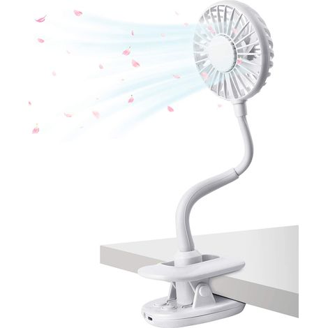 Wiederaufladbarer, batteriebetriebener Mini-Tischventilator zum Anclipsen für Kinderwagen, Zuhause, Büro, Studentenwohnheim