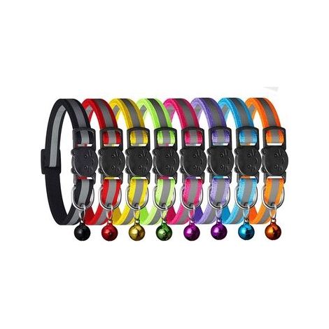 Colliers Chat Réfléchissant,Collier Chaton Anti étranglement et Cloche,Réglable Collier pour Chat,Personnalisé Accessoire Chat et Animaux Compagnie(8 Couleurs) (1/5)
