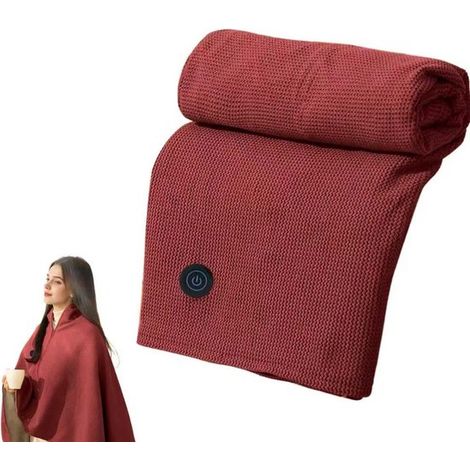 Couverture chauffante électrique - Écharpe chauffante USB - Couverture chauffante individuelle - Fibres synthétiques 150 x 80 cm Rouge - Batterie externe non incluse Rouge (1/5)