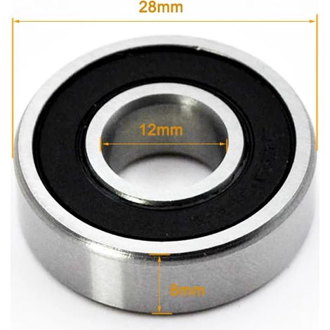 (6001-2RS 12x28x8mm) 2 roulements RS en acier chromé à billes à gorge profonde (1/4)
