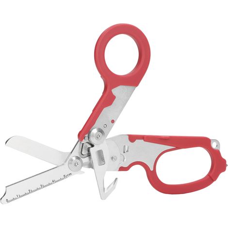 Ciseaux pliants en acier inoxydable avec échelle transparente, coupe-vent, outil de coupe et de clé pour l'extérieur, rouge (1/5)