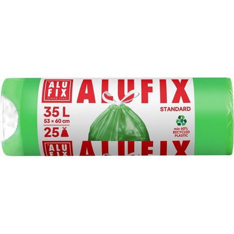 Sacs poubelle avec cordon de serrage, HDPE standard / 35 l - 25 sacs poubelle - 1 rouleau / 15 µm/Vert/Sac poubelle / 53 × 60 cm/Convient pour la cuisine, le bureau et la salle de bain (1/5)