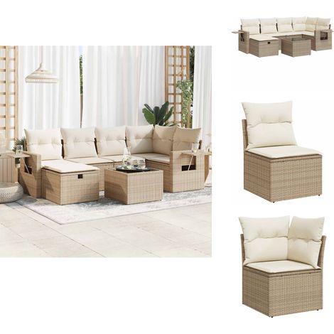 7-tlg. Garten-Sofagarnitur mit Kissen Beige Poly Rattan - Gartensofa Set - Garten Sofa Set - Outdoor Sofa Set - Garten Sofagarnitur (1/5)