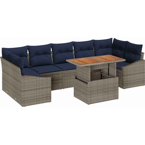Set Divano da Giardino 8 pcs Grigio Poly Rattan vidaXL