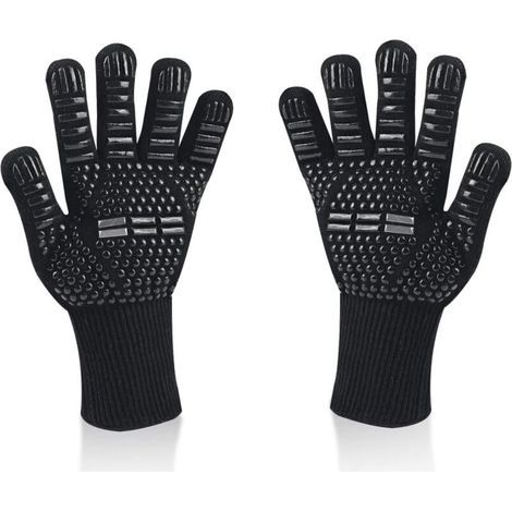 Gants de Barbecue, Universel Gants Four Anti Chaleur Jusqu'à 800°C, Antidérapants Silicone Ignifuge Gant Cuisine avec Protection de l'avant-Bras, pour BBQ, Cuisson au Four, Cheminée (Noir) (1/4)
