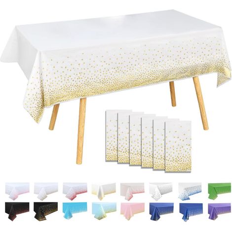 6er Set Tischdecken Weiß Gold Punkte 137x274cm Plastik abwaschbar für Partys