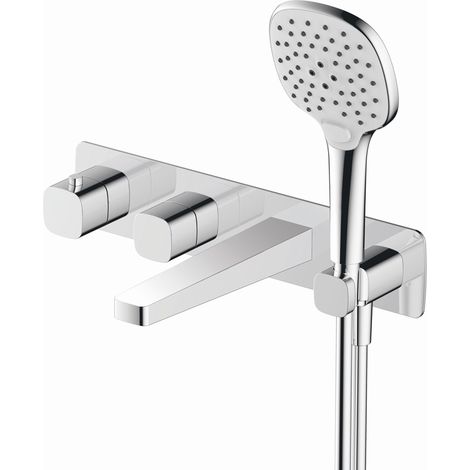 RAK Petit Square Chrome Wall Mounted Concealed Thermostatic Bath Shower Mixer Tap - RAKPES3306C (1/2)