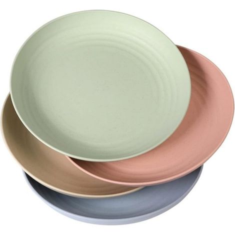 Assiettes Plates Lot de 4 Plastique Plates Légères de 23cm Passent au Iave-Vaisselle et au Micro-ondes sans BPA et Saines (1/4)