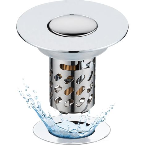 Bonde de lavabo pop-up 3 en 1 avec tamis et panier filtrant amovible en acier inoxydable - Bouchon de lavabo pour lavabo de 28 à 58 mm - Noyau sphérique en laiton chromé