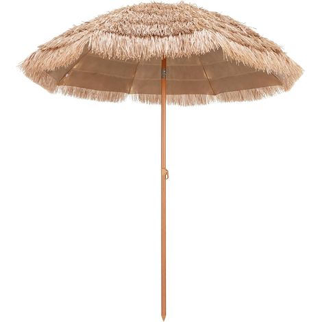 COSTWAY Sonnenschirm Hawaii, Strandschirm Stroh, UPF 50+, 30° knickbar, Gartenschirm, Strohschirm, Marktschirm, Terrassenschirm für Garten, Balkon, Strand