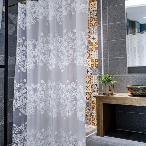 180 x 200cm blanc - rideau imperméable et lavable, rideau de douche translucide avec 12 crochets (1/5)