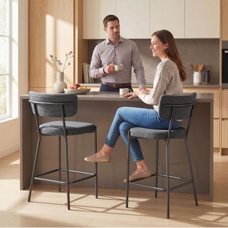 Tabourets de bar lot de 2 gris, dossier courbé, assise 63 cm, DESVIAE (1/5)