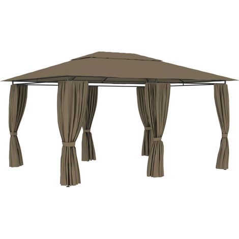 Tonnelle Barnum de Jardin, Pavillon, Pergola, Tente de jardin, avec rideaux 4x3 m Taupe 180 g/m² OIB6844E (1/5)