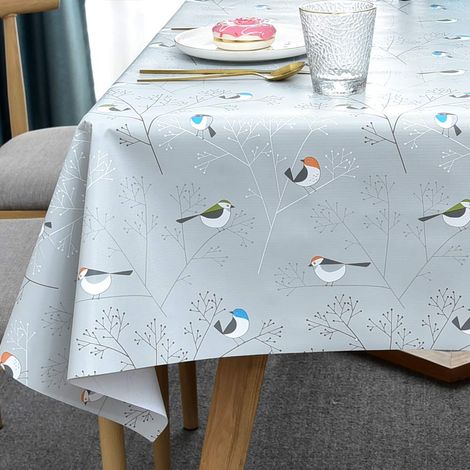 Nappe, PVC Plastique, Lavable à l'eau, anti-graisse et imperméable, pour Cuisine, Pique-Nique, extérieur, intérieur (137 x 275 cm, Birds), OUYLAF