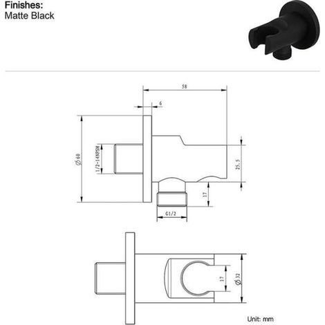 Support Mural - Laiton Massif - Pour Douchette Et Pulvérisateur De Bidet - Finition Noire Mate - Raccord 1/2 Pouces Et G1 27 (1/5)