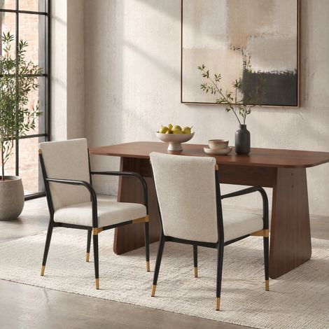 MEUBLIV Lot de 2 chaises de salle à manger avec accoudoirs en tissu beige, style scandinave (1/5)