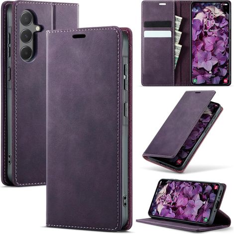 Coque pour Samsung Galaxy A55 5G Premium Housse Cuir Protection Pochette Rabat Portefeuille Flip Case Porte Magnétique Coque Étui pour Samsung Galaxy A55, Violet