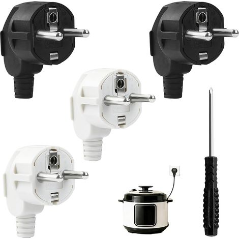 Fiche Male Prise Electrique Étanche, 4 Pièces 250V 16A Prise Male 220V Schuko pour Intérieur et Extérieur, Prise de Terre Européenne avec Outils Inclus, Installation Facile et Durable (1/5)