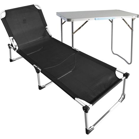 XXL Alu Gartenliege schwarz L212xB70xH40cm + Beistelltisch-MMC372300S+MMC330870 (1/5)