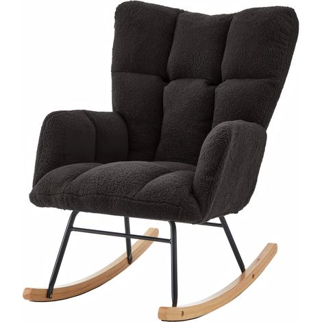 Fauteuil à bascule en tissu gris foncé, siège relax pour salon, chambre ou bureau, montage facile sans outil, structure stable, design scandinave CHICFURN (1/5)
