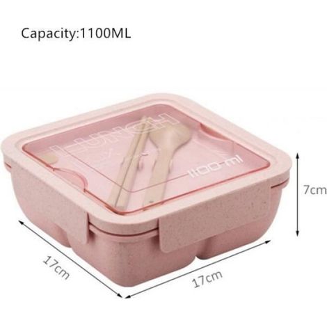 Boîte à déjeuner en paille de blé 1100ml, ruban d'étanchéité cuillère baguettes boîtes à Bento micro-ondes [4371C1E] (1/4)