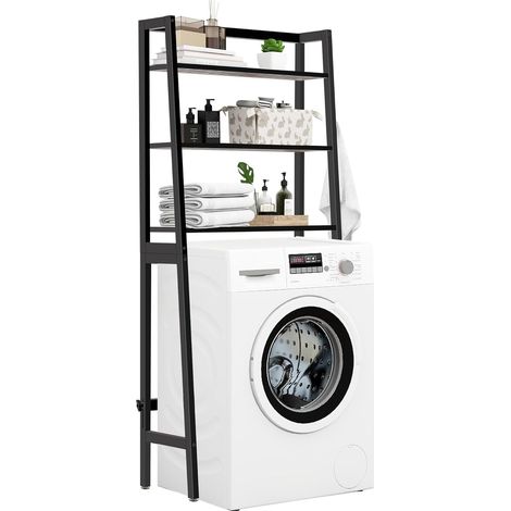 Meuble de Rangement Machine a Laver, Étagère de Rangement à 3 Niveaux au-Dessus des Toilettes, Économiseur d'Espace de Salle de Bains, 100% Bois et Facile à Assembler (Noir) (1/5)