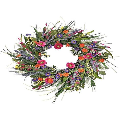Couronne de printemps de 56 cm pour porte d'entrée, guirlande de fleurs artificielles (1/4)