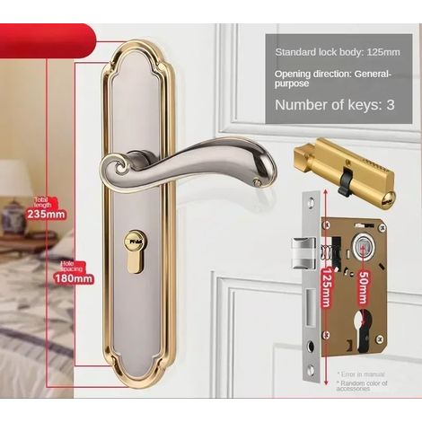 (Type A) Serrure de porte en bois pour appartement, avec clé, pour portes intérieures de maison, portes de chambre et meubles. (1/5)