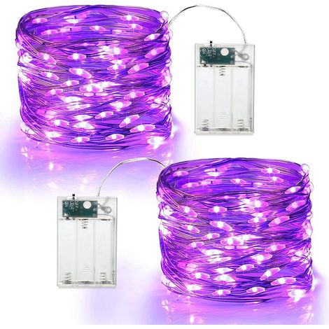 LEMROE Guirlande LED Lumineuse à Pile Mini Intérieur et Extérieur Décoration Lumière Jardin 2 x 50 5m Violet (1/5)