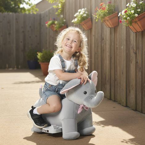 Elektrischer Elefant mit Musik, 6V-Batterie, Soft-Touch-Oberfläche, leise PU-Räder, Vorwärtsbewegung, Grau