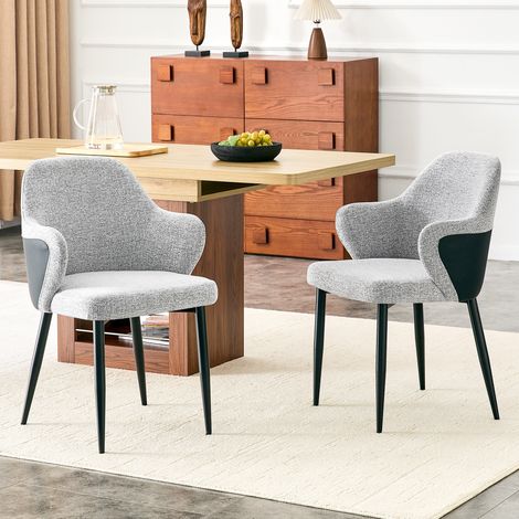 2 Esszimmerstühle Stoff Grau mit Metallbeinen Set OKMYHOME (1/5)