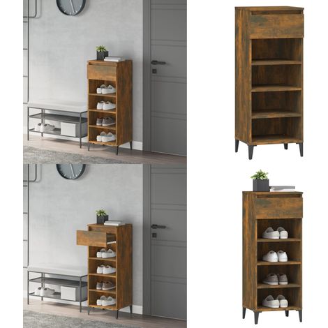 Zapatero madera contrachapada roble ahumado 40x36x105 cm - Mueble de almacenamiento - Estante para zapatos