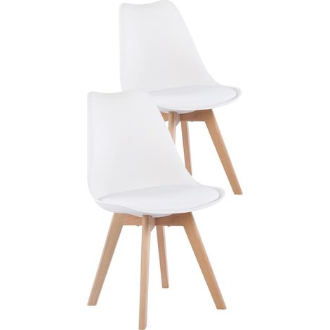 2 Chaises Tulipes Salle à Manger Scandinaves Bm Home Salle de Bureau, Pieds en Bois de Hêtre Massif, BLANCHES