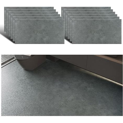 Grey Concrete Effect PVC Tile Self Adhesive Vinyl Tile Adhesive Wall Kitchen Bathroom Living Room 1.5 mm 12 Pieces 60 cm x 30 cm (1/5)