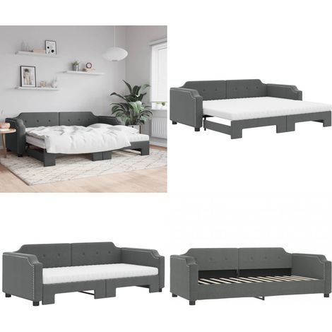 Tagesbett Ausziehbar mit Matratzen Dunkelgrau 90x200 cm Stoff - Sofa - Schlafsofa - Tagesbett - Gästebett - Doppelbett - Home & Living