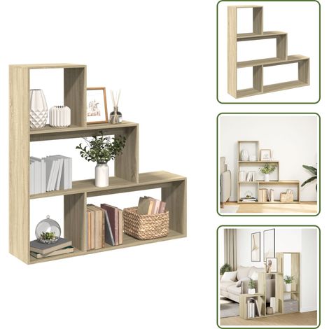 Raumteiler-Bücherregal 3 Stufen Sonoma-Eiche 123x29x123 cm - Raumteiler - Raumtrenner - Bücherregal - Raumteiler Bücherregal (1/5)