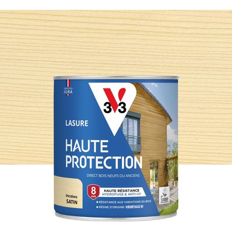 Lasure Bois extérieur Incolore satin - Protection 8 ans - résistance hydrofuge et anti-UV - Résiste aux variations du bois - résine d'origine végétale - 0,75L (1/4)